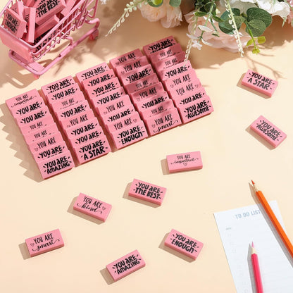 PerKoop 50 Pcs Pcs Inspirational Pink Erasers Bulk Small Motivational Block Pencil Erasers Back to School Gifts for Classroom Students Teachers Office Stationery Supplies