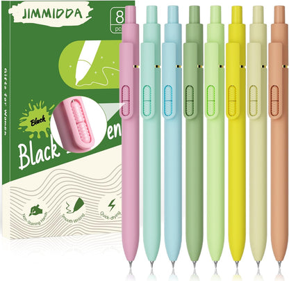 8Pcs Gel Pens with Black Ink, Fine Point Smooth Writing Pens, Quick-dry Gel Retractable Pens for Journaling Note Taking, Cute Office School Supplies for Adults Kids (0.7mm, Light)