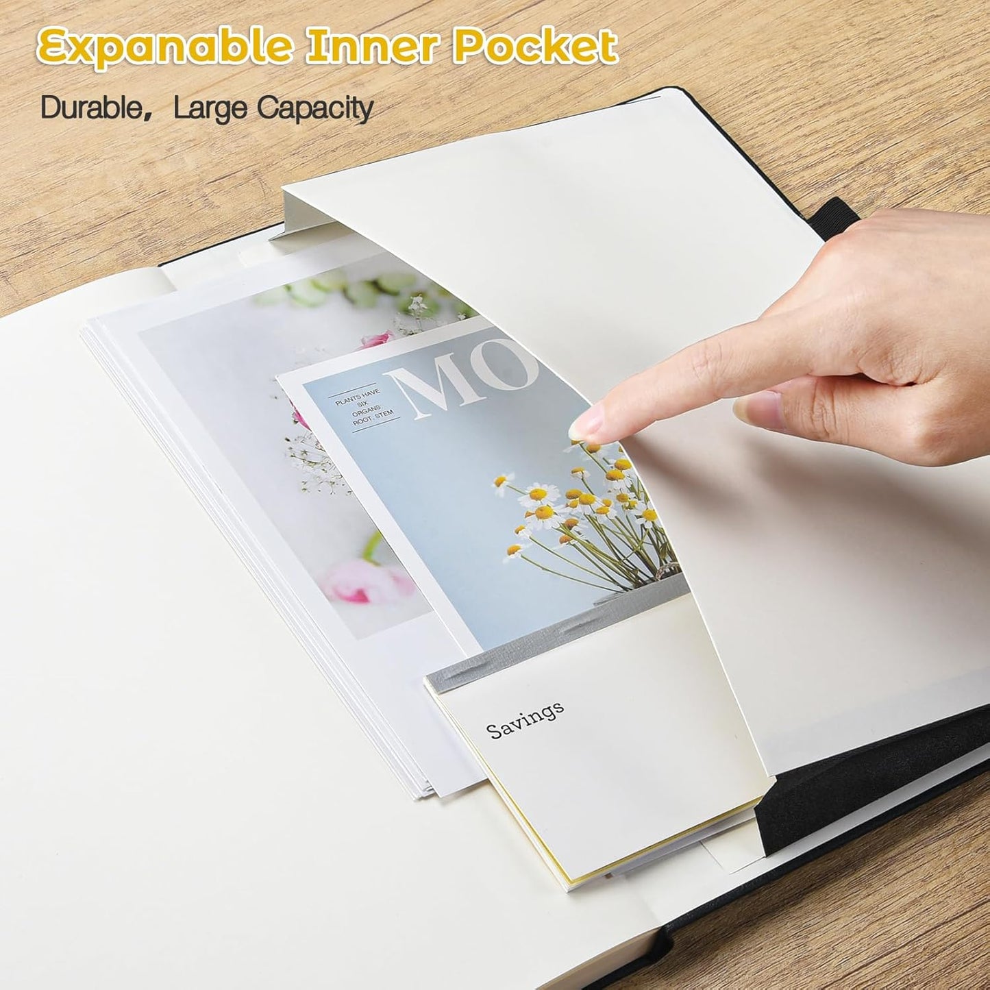 Lined Journal Notebook, 8.5" x 11" Hardcover Leather Notebook for Work, Wide Ruled Notebook Journal for Women Men, 192 Thick Paper, Lay Flat, 2 Pockets, A4 Large Journals for Writing, Yellow Notebook