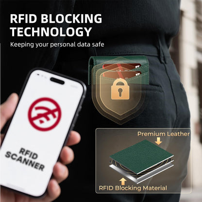 RUNBOX Wallet for Men Slim Rfid Leather 2 ID Window With Gift Box