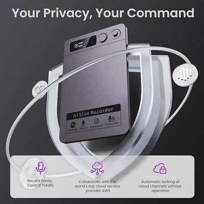 AI Voice Recorder, Note Voice Recorder Transcribe & Summarize, AI Noise Cancellation Technology, Supports 152 Languages, 64GB Memory APP Control Audio Recorder for Lectures, Meetings, Calls, Dark Gray