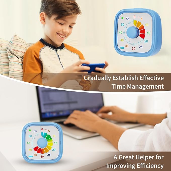Timer for Kids, Pomodoro Timers for Kids Adults Toddlers, 60-Minute Countdown Desk Timer for Productivity, Efficient Work Study, Concentration of Attention