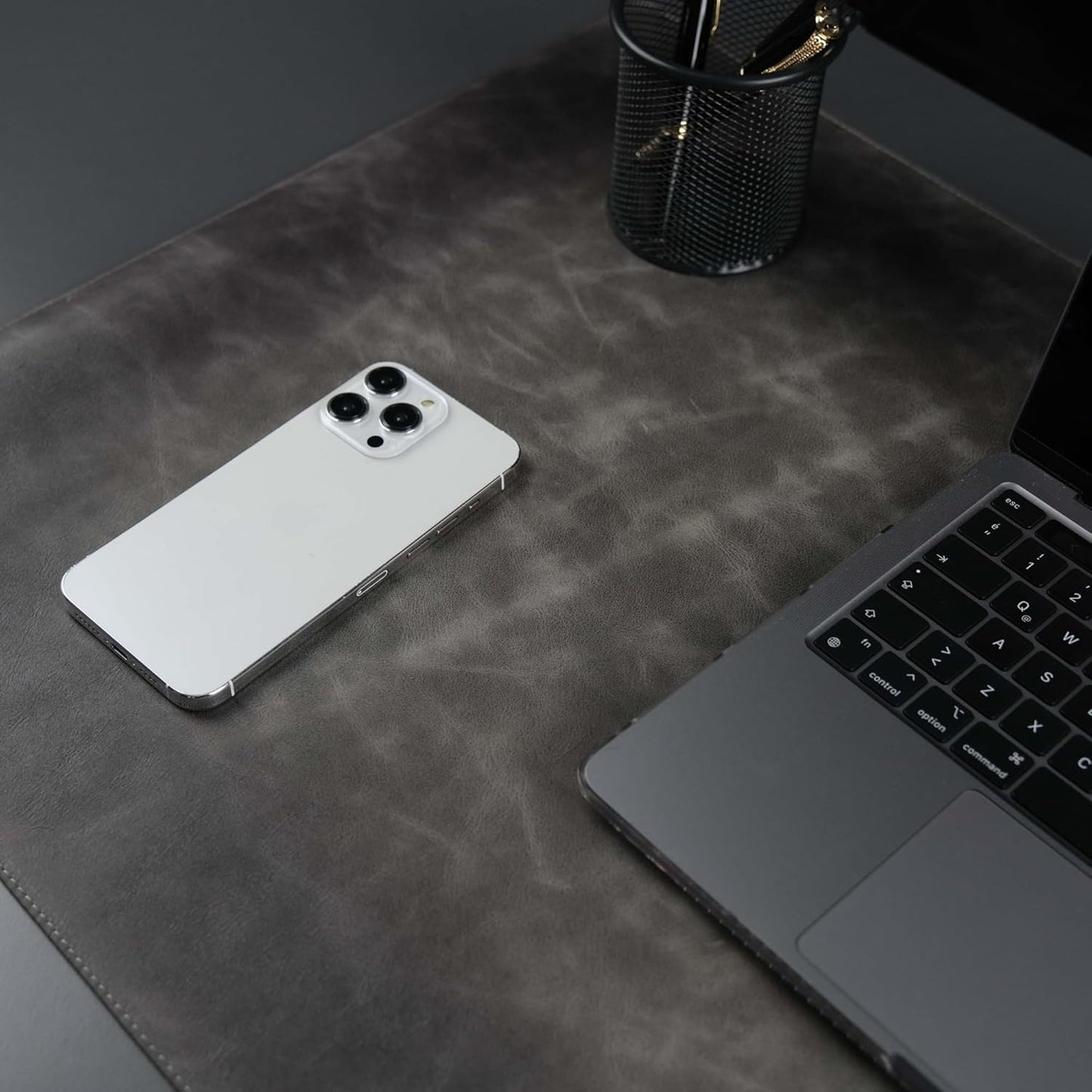 Jersey Genuine Calfskin Leather Desk Pad, Office Desk Mat with Non-Slip Bottom, Smooth Surface for Mouse & Keyboard, Desk Protector (14.6x31.5 inches) (Gray)