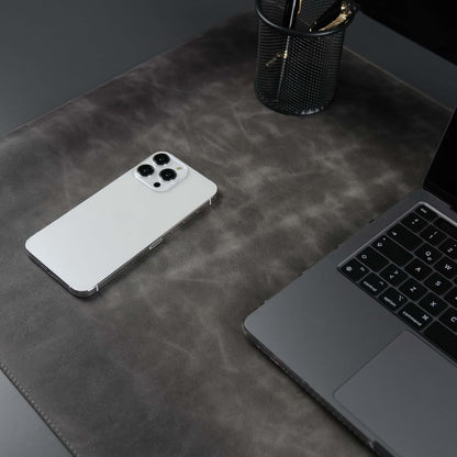 Jersey Genuine Calfskin Leather Desk Pad, Office Desk Mat with Non-Slip Bottom, Smooth Surface for Mouse & Keyboard, Desk Protector (36x19 inches) (Grey)