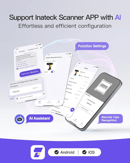 Inateck Industrial Barcode Scanner Bluetooth, 1D Scanner Wireless with IP67 Waterproof and Dustproof, Handscanner with App & SDK，BCST-61