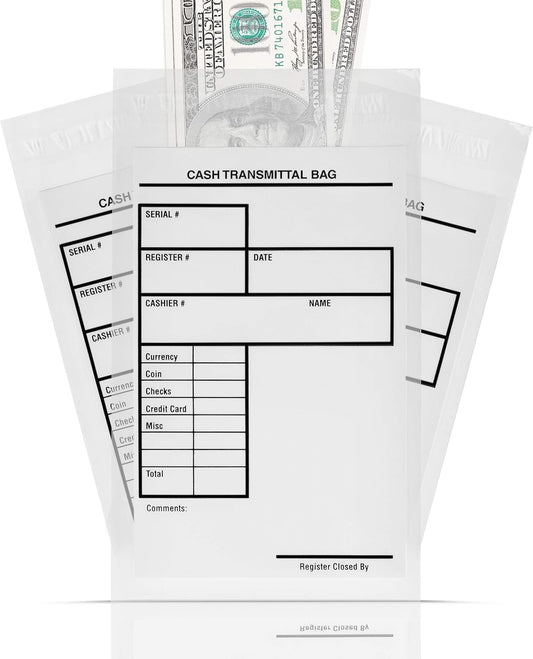 Tamper Proof Bank Deposit Bags - Self-Adhesive Seal, Write-On Surface, 6"x9" Clear Plastic Cash Envelopes | Pack of 500