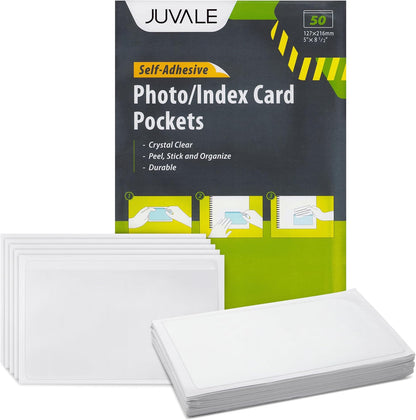 Juvale Photo Sleeves - 5.5 x 8.8 Inches, Clear, 50 Pack - Index Card Holder & Label Sleeves for Planners - Top-Load Card Protector - Office Supplies