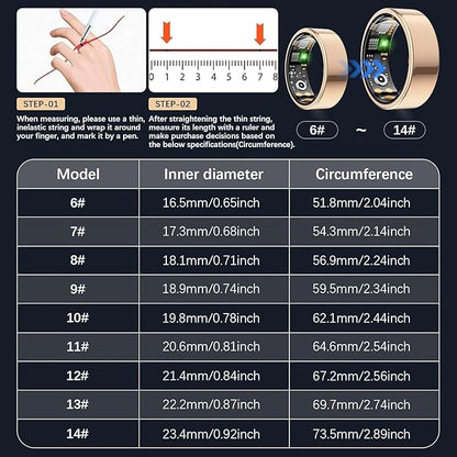 Health Tracker Ring, Smart Health Ring for Women Men with Heart Rate, Blood Oxygen, Sleep Monitor, Steps,Calories, No Subscription Fee, IP68 Waterproof Smart Ring for iPhone & Android (Rose Gold, 13#)
