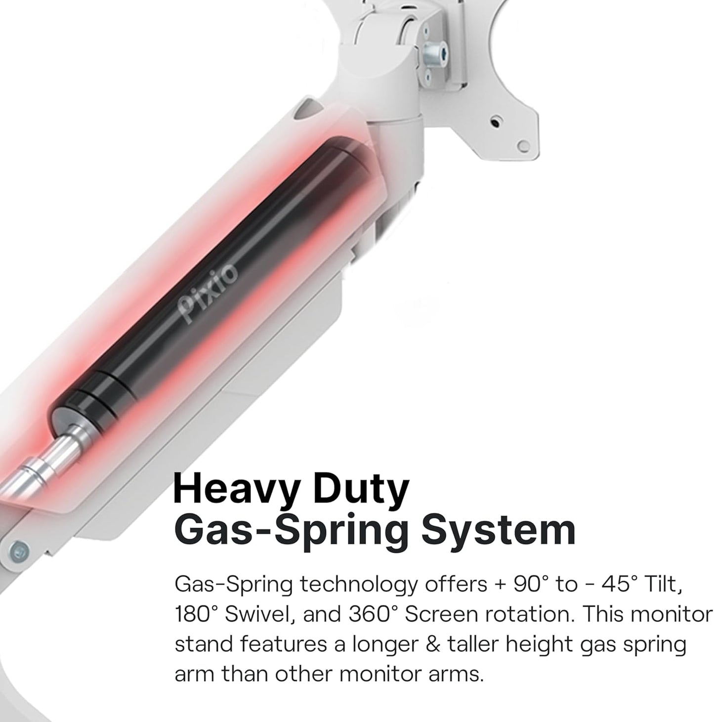 Pixio PS2S White Ultrawide Heavy-Duty Premium Single Monitor Arm Stand Desk Mount - Fits up to 49 inches Monitors, Weights up to 39lbs Flat / 31lbs Curved, Compatible with VESA 75x75 100x100mm