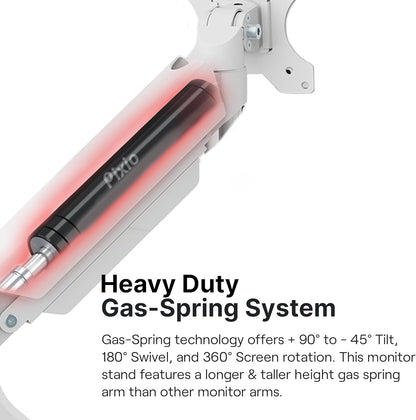 Pixio PS2S White Ultrawide Heavy-Duty Premium Single Monitor Arm Stand Desk Mount - Fits up to 49 inches Monitors, Weights up to 39lbs Flat / 31lbs Curved, Compatible with VESA 75x75 100x100mm