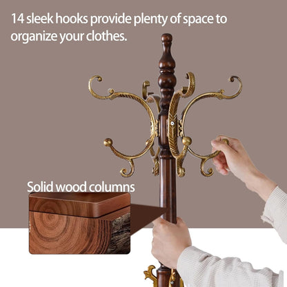 Wooden Coat Racks, Retro 78" Coat Tree with 12 Hooks & Stable Triangular Base, Entryway Coat Rack Freestanding for Hat, Clothes, Scarves, Handbags, Umbrella (Vintage)