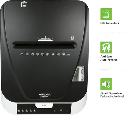 Aurora Commercial Grade 200-Sheet Auto Feed High Security Micro-Cut Paper Shredder/ 60 Minutes/Security Level P-5