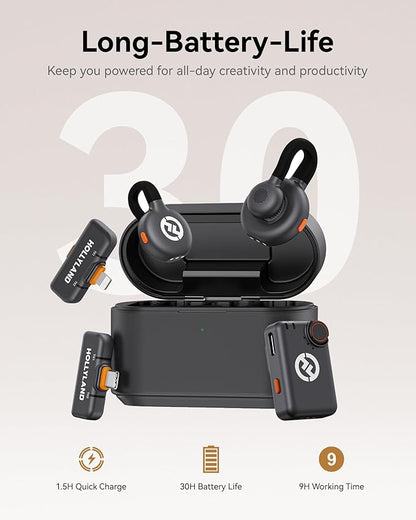 Hollyland Lark M2S Ultimate Combo (Camera RX+USB-C RX+Lightning RX) Wireless Lavalier Microphone for iPhone/Camera/Android/PC, Compact Mic, Titanium Clip, Noise Cancelling, Content Creation