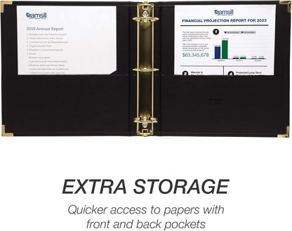 Samsill Classic Collection Leather 3 Ring Binder, Executive Presentation Portfolio, 2 Inch (Holds 425 Sheets), Brass Round Ring, Black