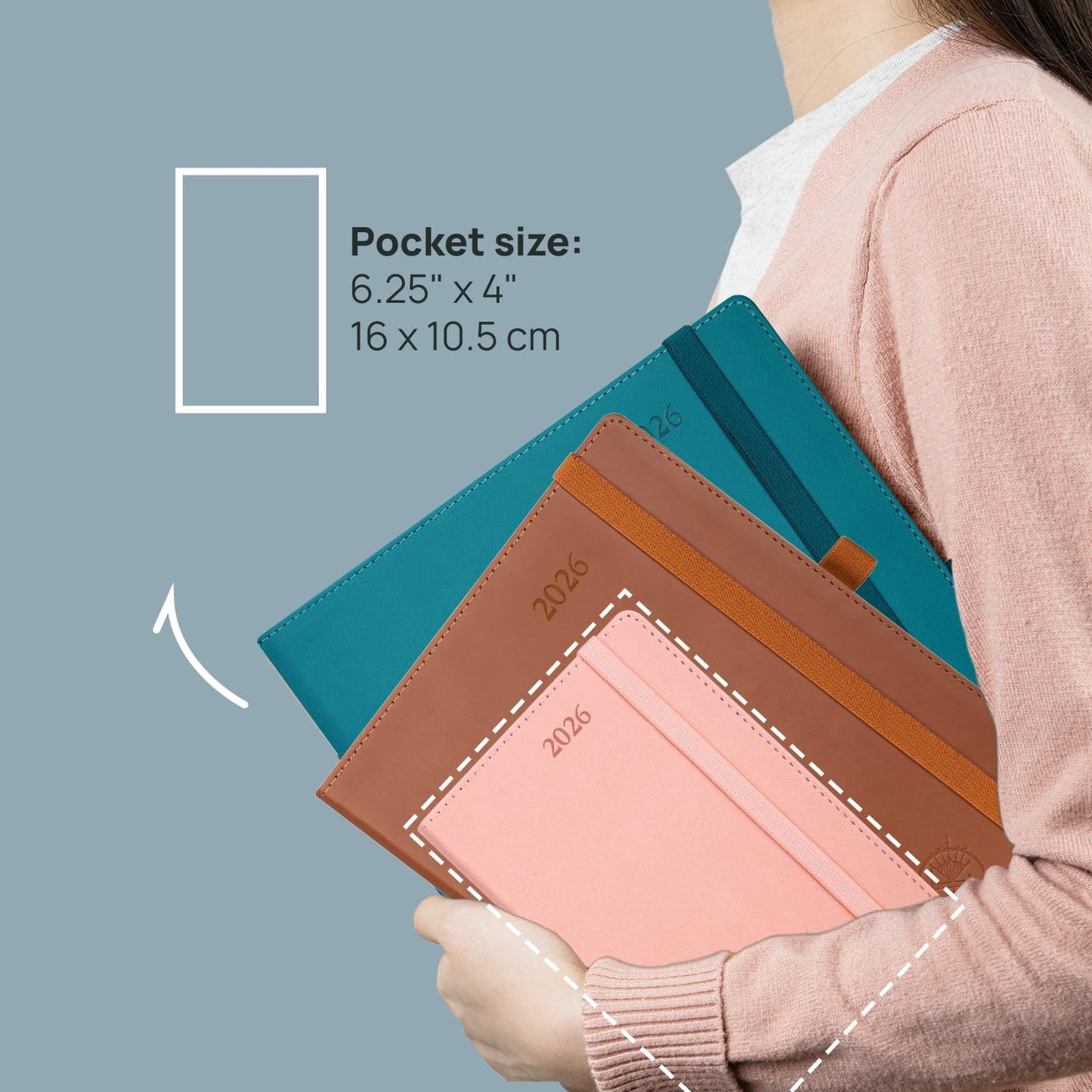 POPRUN Pocket Calendar 2026 (Small Size- 4'' x 6.25") Weekly and Monthly for Purse - Planner 2026 (Jan. 2026 - Dec. 2026) with Vegan Leather Soft Cover, Pen Holder and More - Black