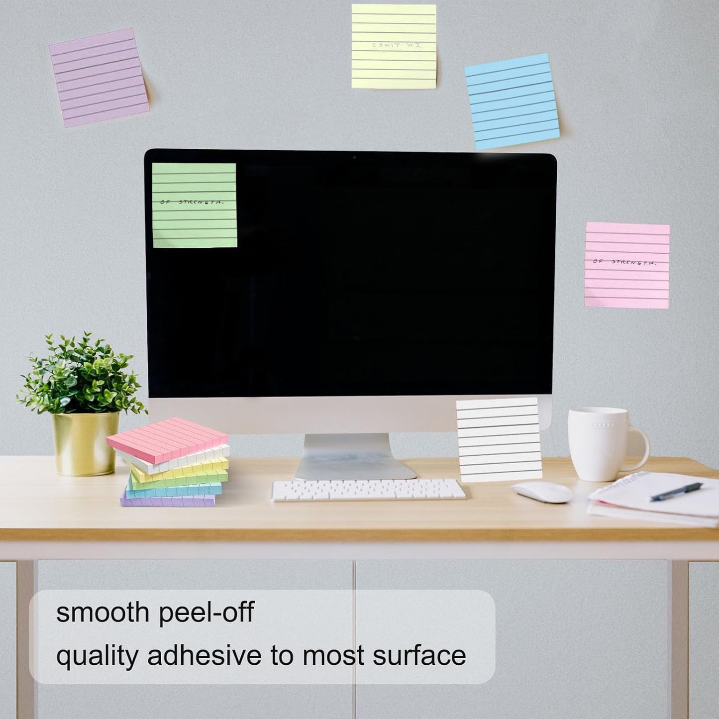 48 Pack 3840 Sheets Lined Sticky Notes 3X3 in Ruled Self Sticky Note Pads 80 Sheets/pad Colorful Sticky Notes with Lines Post Notes for Office, Home, School, Meeting