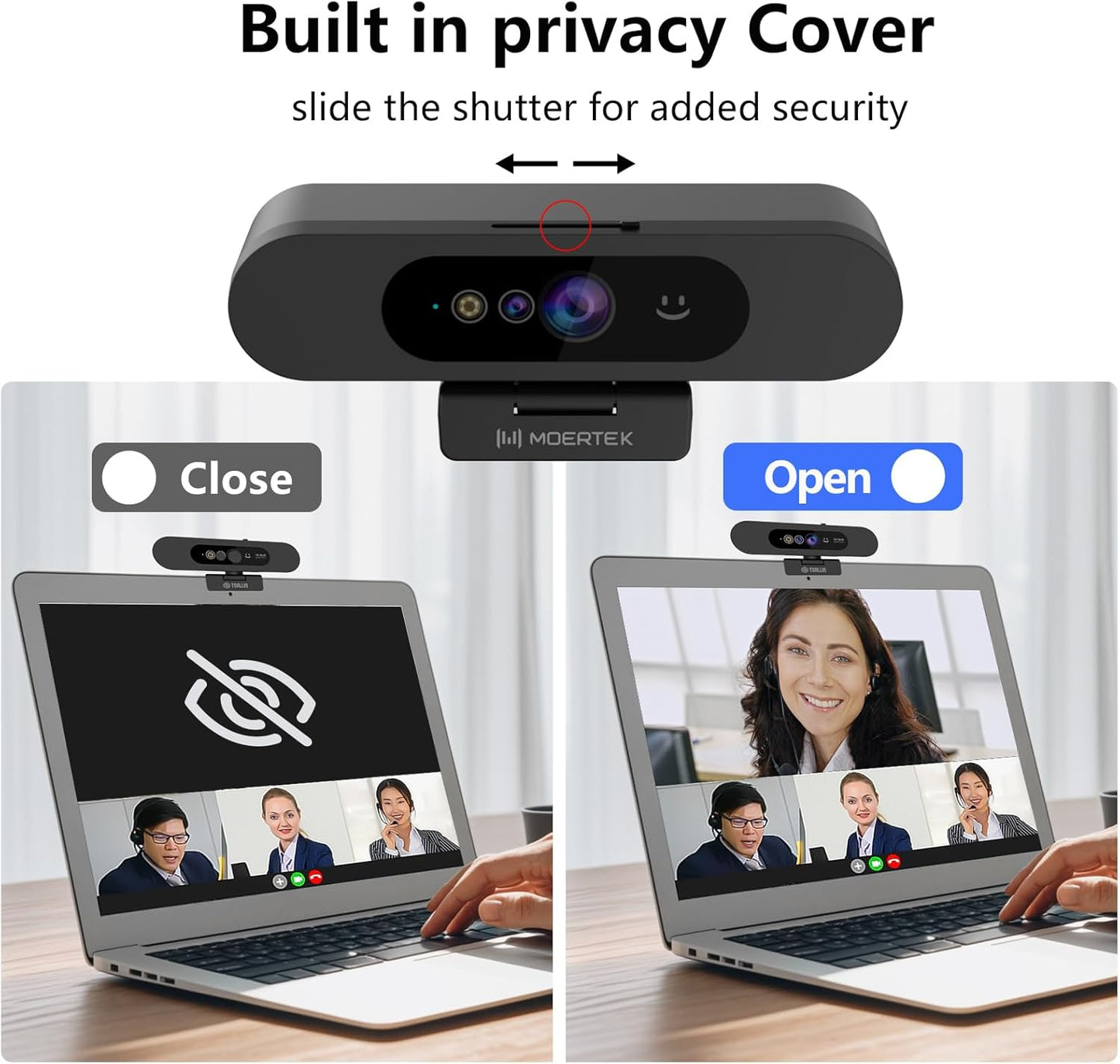 Window Hello Webcam, 1080P 30fps Camera with Noise-reducing Mic, Plug & Play, 90° Wide Angle, Built-in Privacy Cover, 360° Rotation Pan & 90° Tilt, Perfect for Zoom, Google Meet, Microsoft Teams
