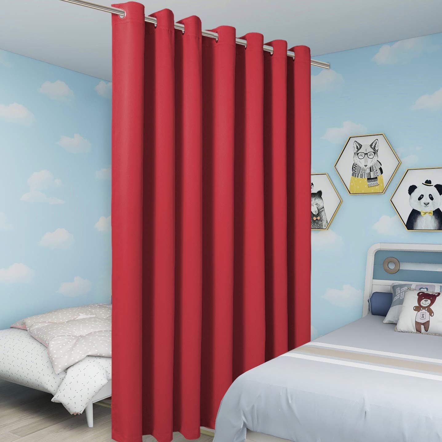 BONZER Extra Wide Room Divider Blackout Curtain Total Privacy Wall Room Darkening Grommet Curtains for Apartment, Studio, 96L x 150W Inch (8L x 12.5W ft), 1 Panel, Red