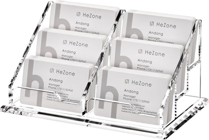 Business Card Holder for Desk, Acrylic Business Card Organizer , Multiple 6 Slots 3 Tier Business Cards Stand for Women& Men,Office Desk Accessories,Organize 300 Cards-1 Pack(Horizontal,Clear)