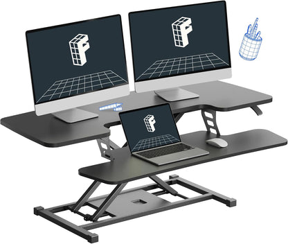 FLEXISPOT 40" Wide Standing Desk Converter Sit to Stand up Riser Height Adjustable Computer Workstation with Spacious 2-Tier Desktop, Black