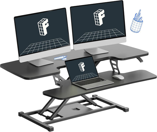 FLEXISPOT 40" Wide Standing Desk Converter Sit to Stand up Riser Height Adjustable Computer Workstation with Spacious 2-Tier Desktop, Black