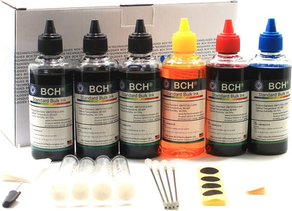 BCH 600ml Printer Ink Refill Kit for Canon Inkjet Printers - Compatible with PG-240 243 245 CL-241 244 246 XL Refillable Ink Cartridges - 6 Bottles x 100ml Bulk Ink Printer Refill