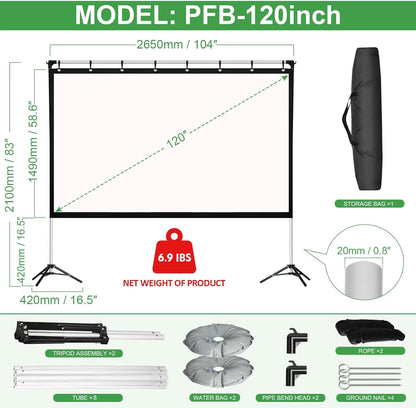 Projector Screen and Stand,120 inch Portable Outdoor Movie Screen,Clear Display and Sturdy Frame 16:9 Anti-Crease Rear Front Projection with Carry Bag for Movie Nights