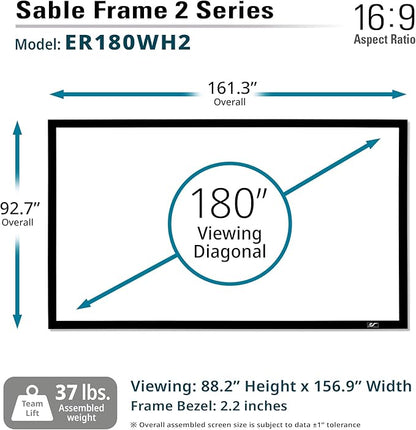 Elite Screens 180 inch Projector Screen 16:9, Wall Mounted Fixed Frame , 8K/4K UHD & Active 3D Ready, ISF-Certified Material for Home Theater, Office & Indoor Presentations, Sable Frame 2, ER180WH2