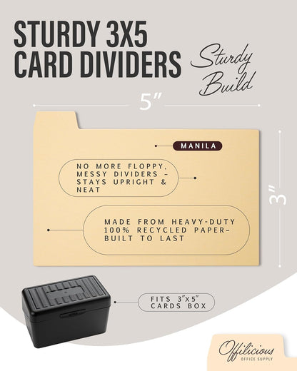 Index Card Box 3x5 - Recipe Box with Manila Dividers & Stickers - Premium Index Card Holder Ideal as Business Card Organizer, Recipe Card Box, Index Card Organizer, Flash Card Holder