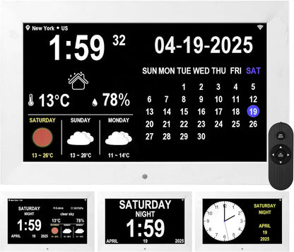 WiFi Digtial Wall Clock,Desk Clock with Weather Temperature Humidify,10 Day Weather Forecast,Weather Station with Digital Calendar and Dementia Alarm Clocks for Seniors. (White, 10.1 inches)