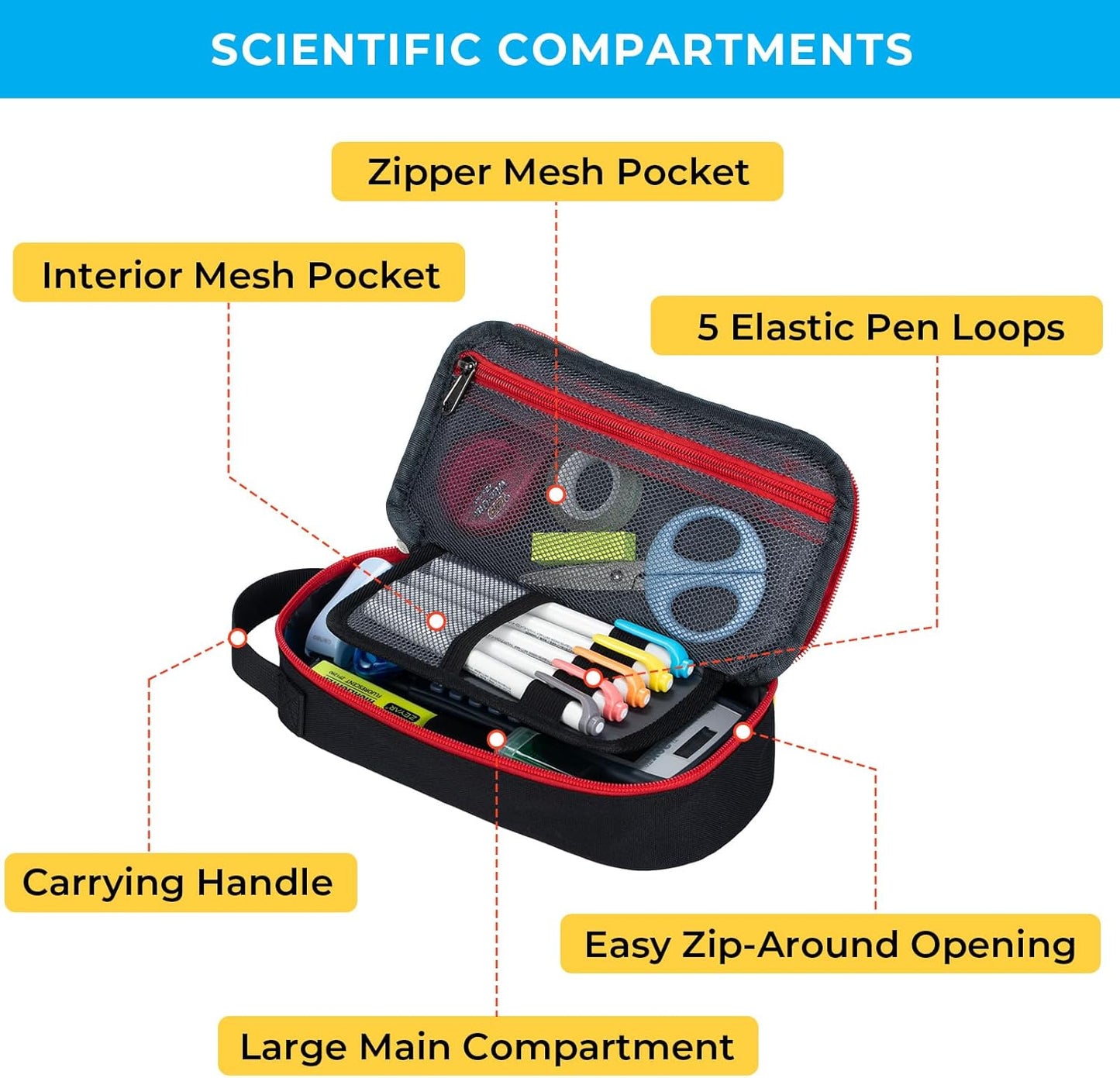 ECHSRT Big Pencil Case, Aesthetic Portable Zipper Pencil Bag with Hidden Pocket, Special Pouch for Men Women Adults, Stationery Organizer Pen Cases for Office Travel,Black