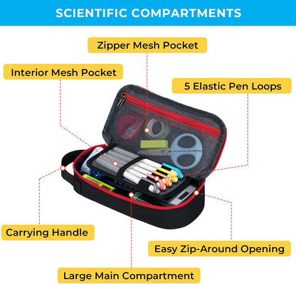 ECHSRT Big Pencil Case, Aesthetic Portable Zipper Pencil Bag with Hidden Pocket, Special Pouch for Men Women Adults, Stationery Organizer Pen Cases for Office Travel,Black