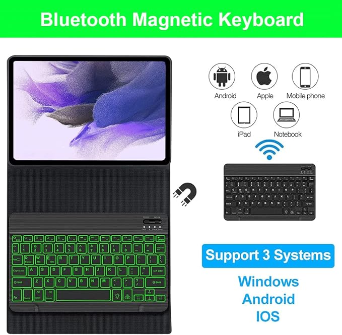 Keyboard Case for Samsung Galaxy Tab S10+ Plus/ S9FE Plus/ S9 Plus/ S9+/ S8+/S8 Plus/ S7 FE/S7 Plus/S7+ 12.4 Inche, Smart Wireless Keyboard Case with Pen Holder(Blue)