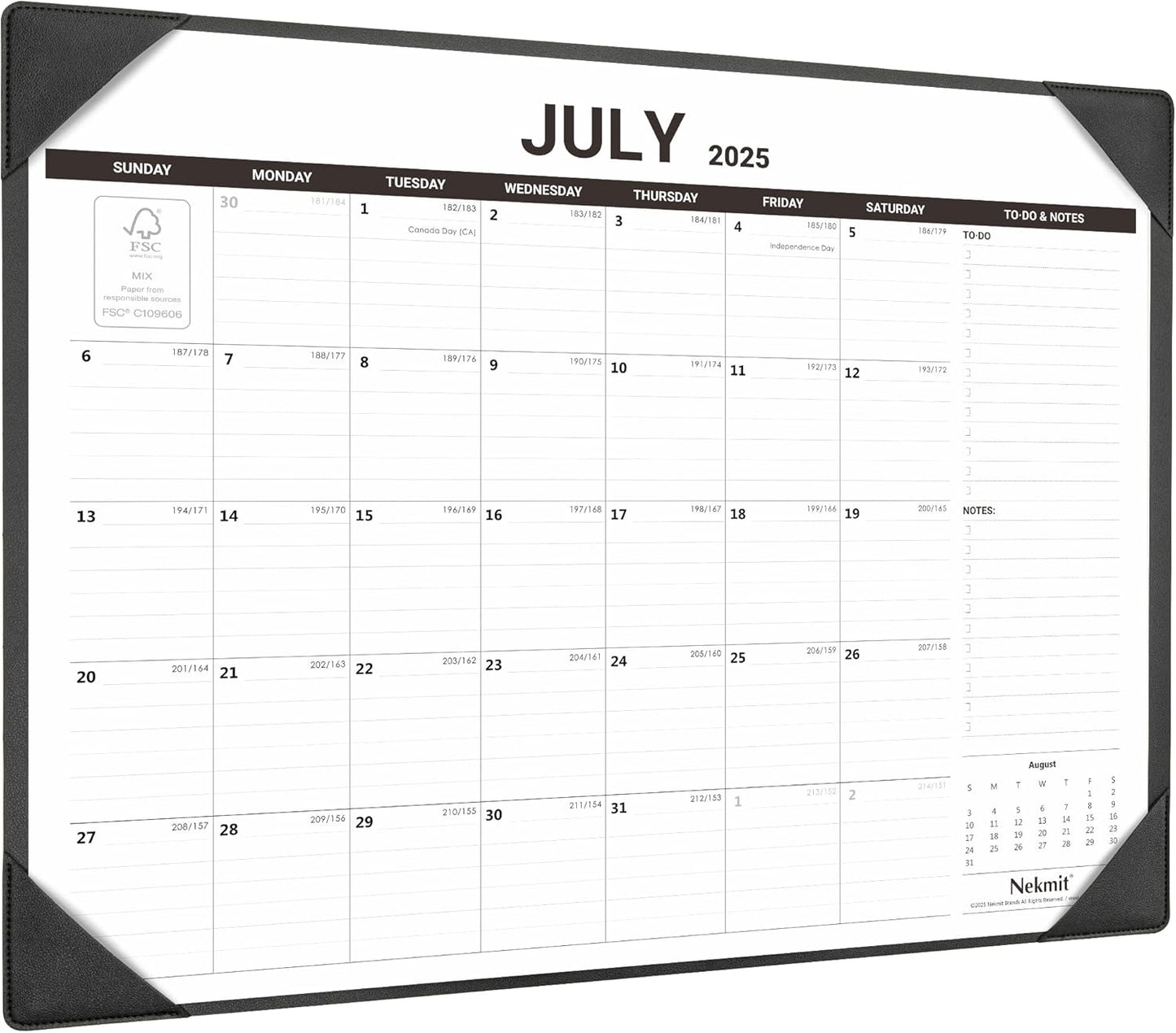 Nekmit Desk Calendar 2025-2026 with Desktop Mat, Large Desk Calendar Runs from Jul 2025 - Dec 2026, Big Desk Pad Calendar 21 x 16 1/2 Inches for Home and Office