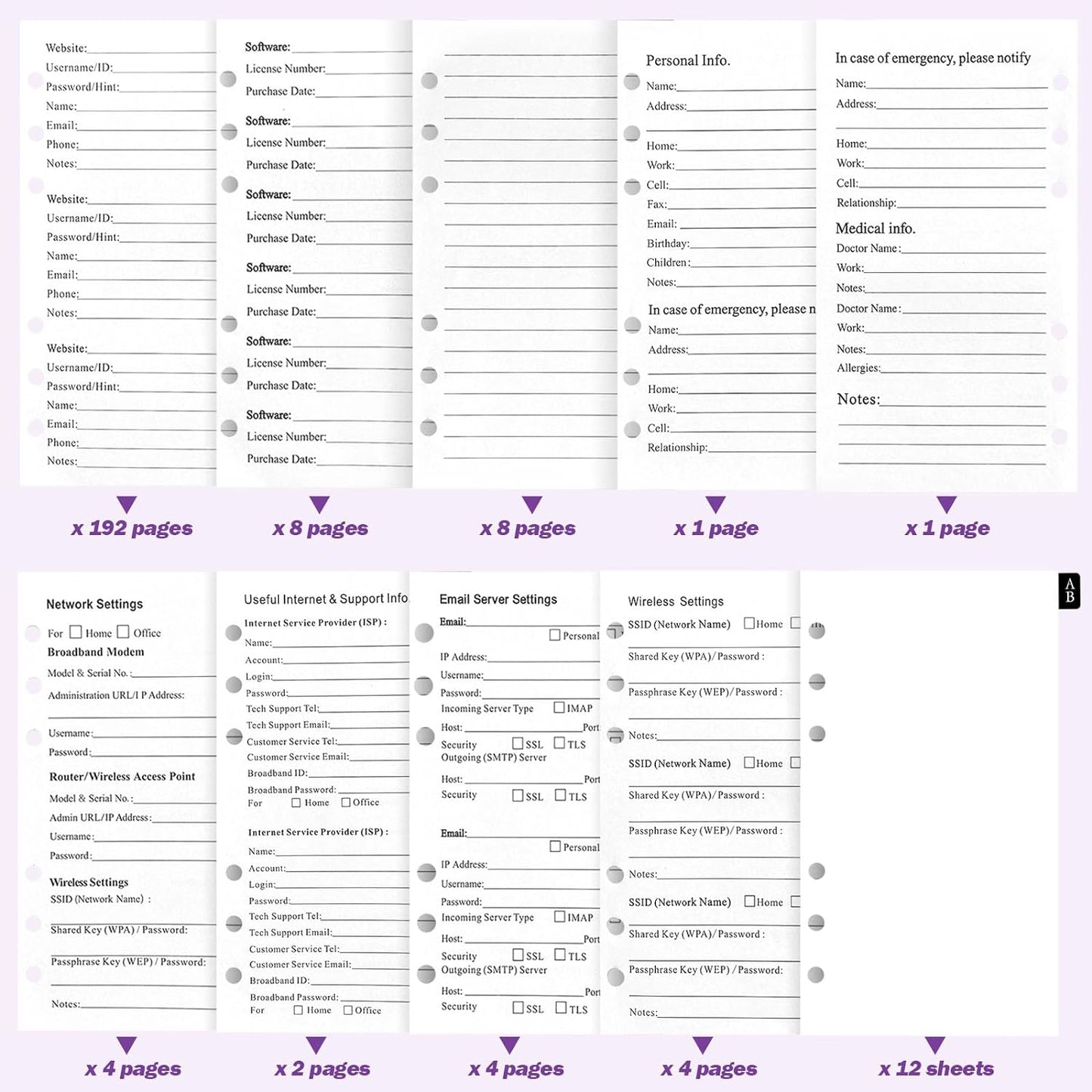 Refillable Password Book with Alphabetical Tabs & Lock, 7.5x5.5in, Hardcover Password Keeper Book of Internet Website, Password Notebook & Organizer for Home Office, w/Pockets, Purple