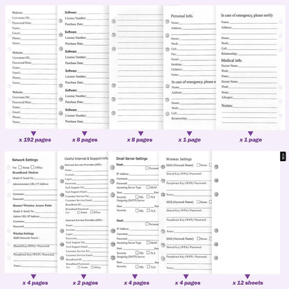 Refillable Password Book with Alphabetical Tabs & Lock, 7.5x5.5in, Hardcover Password Keeper Book of Internet Website, Password Notebook & Organizer for Home Office, w/Pockets, Purple