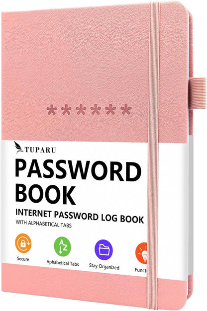 Password Book with Alphabetical Tabs – Hardcover Internet Address & Password Organizer – Password Keeper Notebook for Computer & Website – 5.2 x 7.6" Log-in Password Journal w/Thick Paper (Pink)