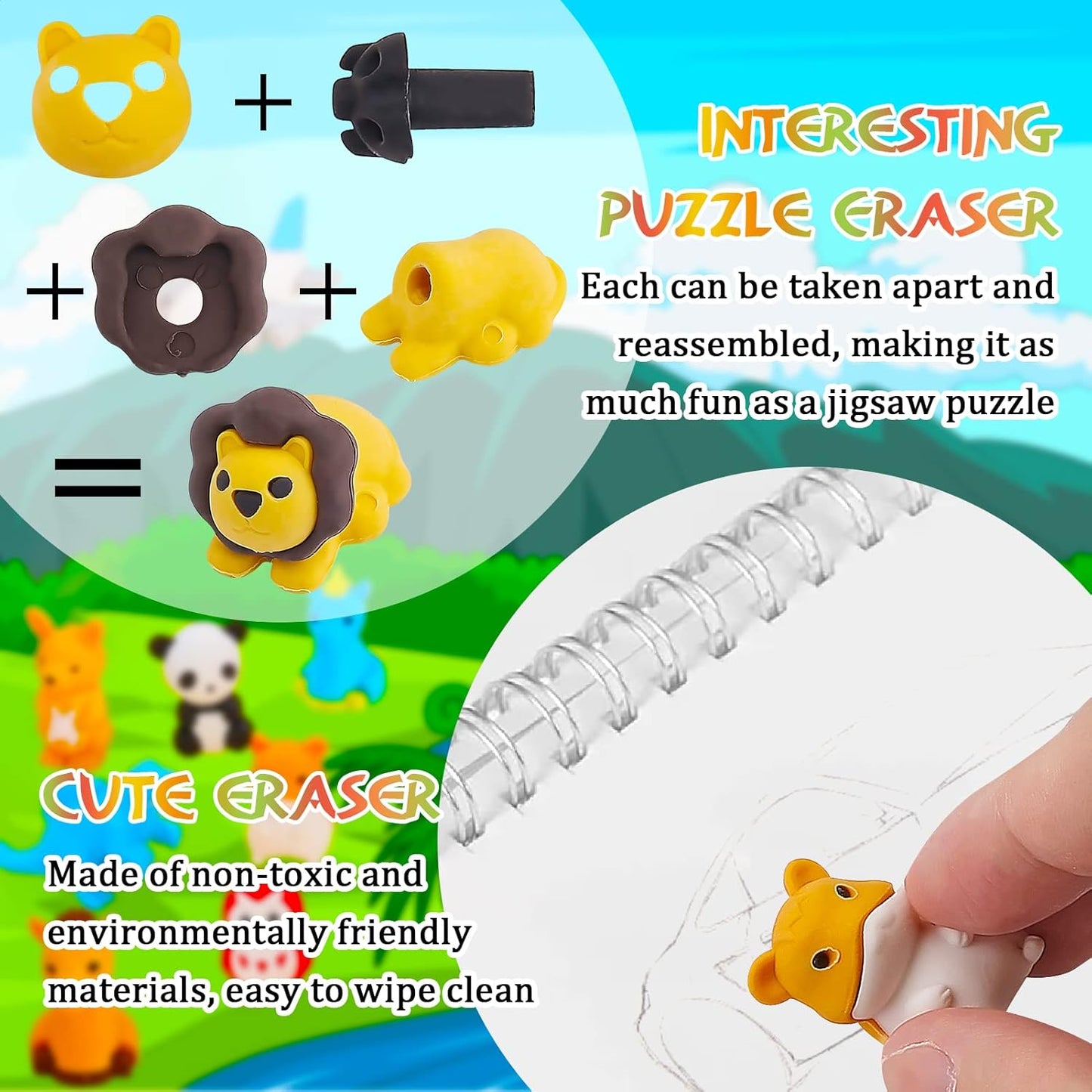 Zkptops 110pcs Animal Eraser Kids Animal Pencil Erasers Desk Pets Puzzle Erasers Bulk Mini Eraser Prize Toys Gift for Classroom Rewards, Treasure Box, Student Game Prizes, Easter Egg Fillers