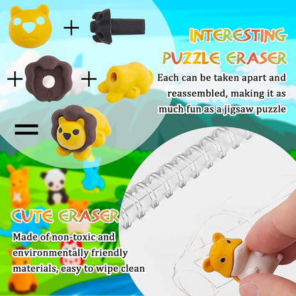 Zkptops 110pcs Animal Eraser Kids Animal Pencil Erasers Desk Pets Puzzle Erasers Bulk Mini Eraser Prize Toys Gift for Classroom Rewards, Treasure Box, Student Game Prizes, Easter Egg Fillers