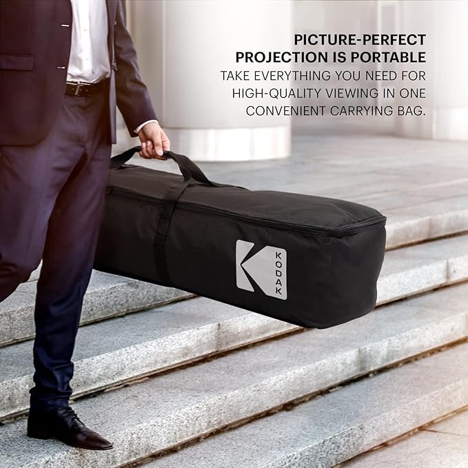 Kodak 120” Dual Projector Screen w/Stand | Fast Fold Gray Front & Rear Projection Backdrop for Outdoor & Indoor Movies with Tripod, Outdoor Stability Kit, & Black Storage Carry Case