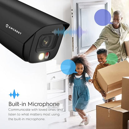 Amcrest 5MP IP PoE AI Camera w/ 49ft Color Night Vision, Security Outdoor Bullet Camera, Built-in Microphone, Human & Vehicle Detection, Active Deterrent, 129° FOV, 5MP@20fps IP5M-B1276EB-AI (Black)