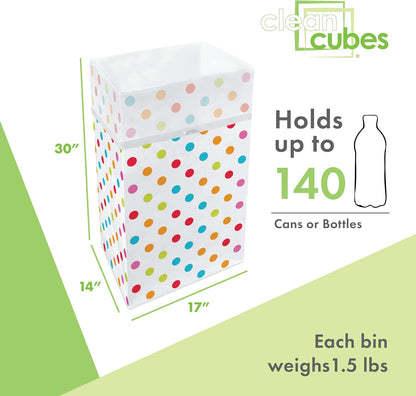 | 30 Gallon Disposable Trash Cans (3-Pack) with Fitted Trash Bags - Reusable Garbage and Recycling Bins for Parties, Events, and More (Polka Dot - 30” Height x 17” Width x 14” Depth)