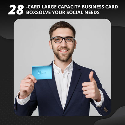 Zonon Large Thumb Drive Business Card Holder Fit 28 Name Credit Aluminum Alloy Slide out Name Card Case Portable Business Holder Wallet Pocket for Men Women (Sapphire Blue)