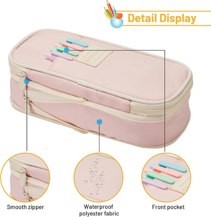 Sonuimy Large Capacity Pencil Case Pouch, Cute Aesthetic Big Capacity Zipper Pencil Cases Pen Portable Office Stationery Makeup Bag, Desk Organizer for College Adults Women Men- Green