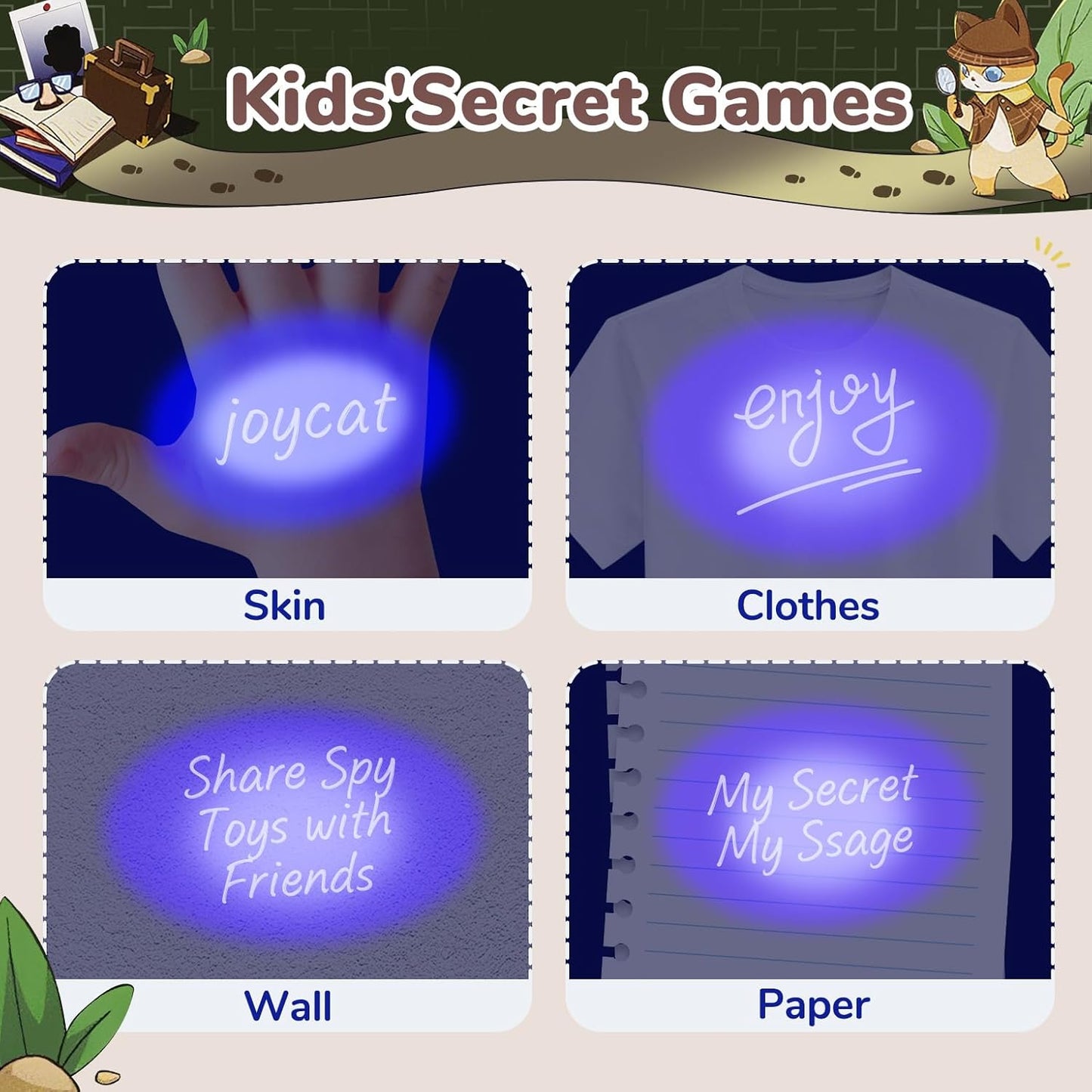 JoyCat 24 Pcs Invisible Ink Pens with UV Light for Kids with Notebooks,Spy Pen Magic Markers for Secret Message,Class Prizes for Students Bulk,Birthday Gift for Boys Girls