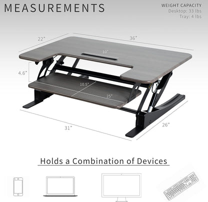 VIVO 36 inch Height Adjustable Stand Up Desk Converter, V Series, Quick Sit to Stand Tabletop Dual Monitor Riser Workstation, Gray Top, Black Frame, DESK-V000VG