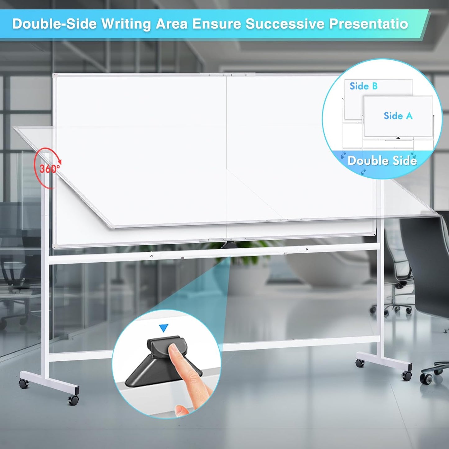 maxtek Rolling Whiteboard, 96x48 Large Double-Sided White Board Dry Erase on Wheels, Giant Magnetic White Board Standing for Office, School, Home Office, Homeschool