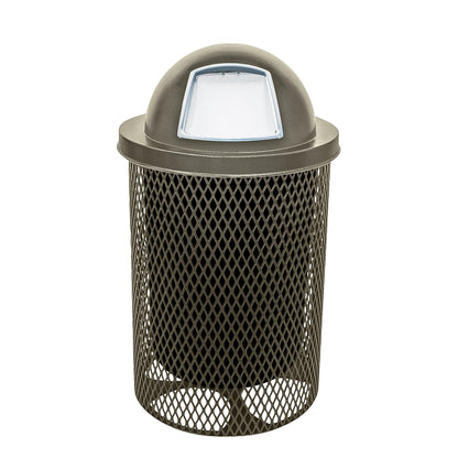 32-Gallon Heavy-Duty Expanded Metal Round Trash Receptacle, Commercial Outdoor Waste Bin with Liner & Black Dome Lid – Made in America (Textured Gold Vein)