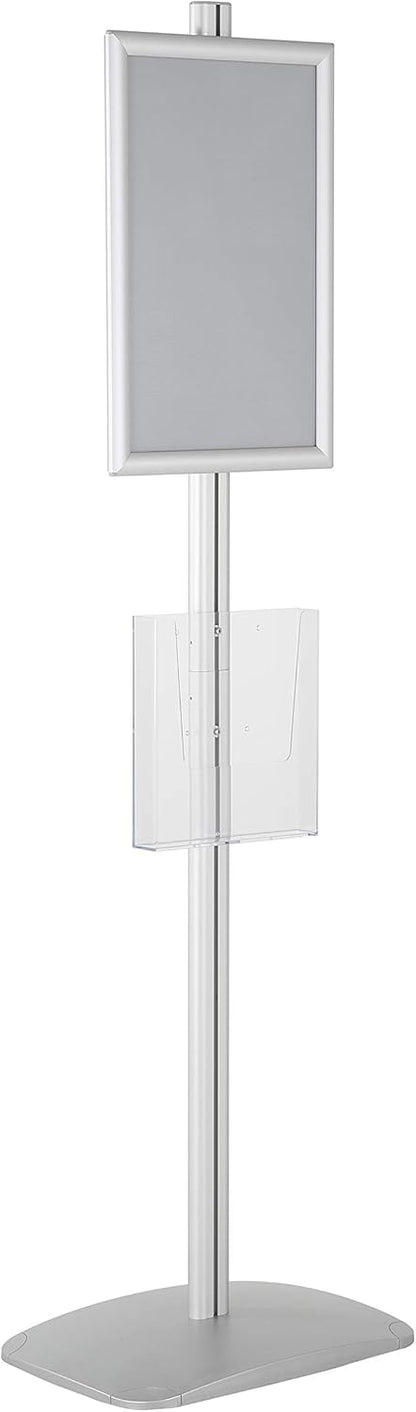 M&T Displays Free Standing Aluminum Display Stand Single Sided Document Brochure Sign Holder Front Loading Portrait Landscape Silver Snap Frame 1x(11x17) and Clear Acrylic Pocket 1x(8.5x11) Inch