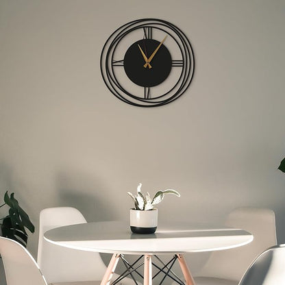 Circular Harmony Wall Clock – 20 Inch Mid-Size, Quiet Sweep Quartz Movement, Black Metal Modern Clock for Entryway, Home Office, Bedroom